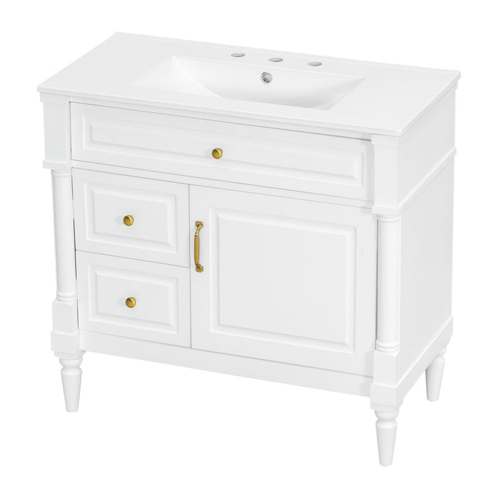 Freestanding Bathroom Vanity With Sink, Adjustable Shelf, Flip Drawer