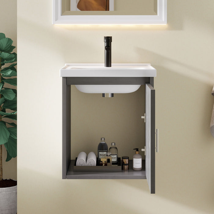 Floating Bathroom Vanity Combo, Wall Mounted Cabinet With Sink & Soft Close Doors For Small Bathrooms