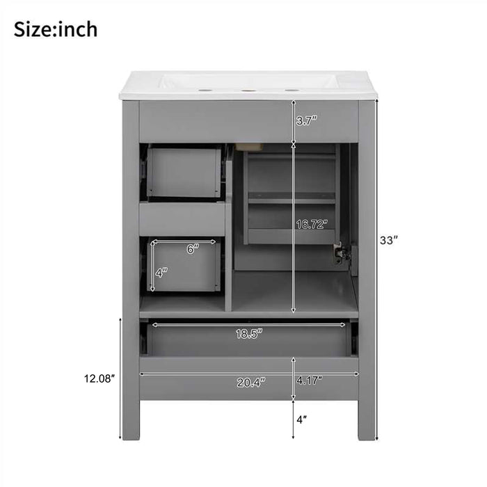 Bathroom Vanity With Sink, Soft Close Door, Double Layer Door Shelf And 3 Drawers - Gray
