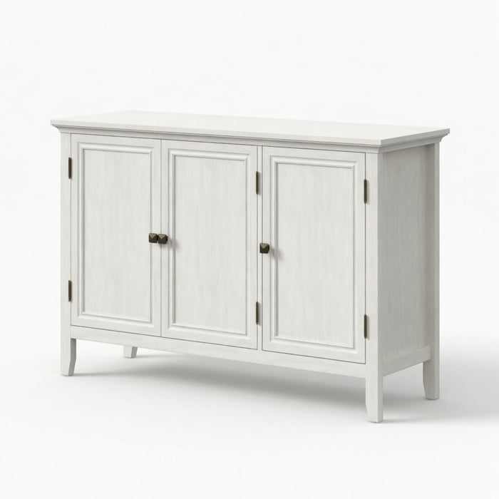 3 Door Buffet Cabinet With Adjustable Shelves - Matte White / Grayish