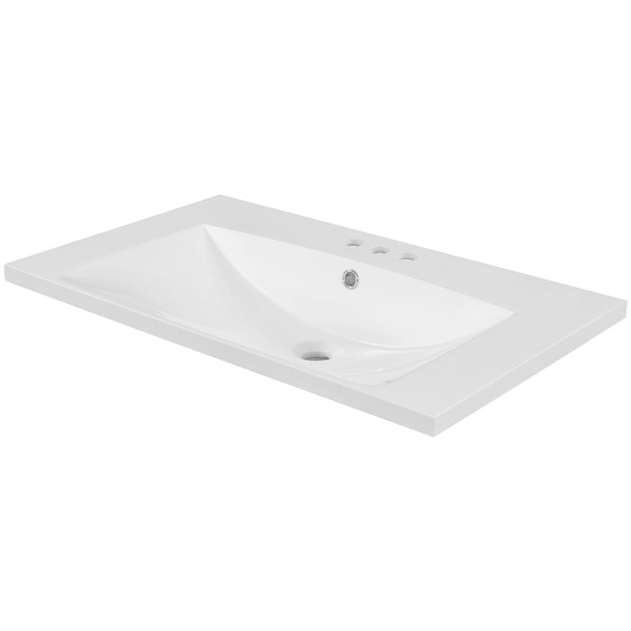 30" Single Bathroom Vanity Top With Undermount Basin, Rectangular Shape, 3 Faucet Holes - White