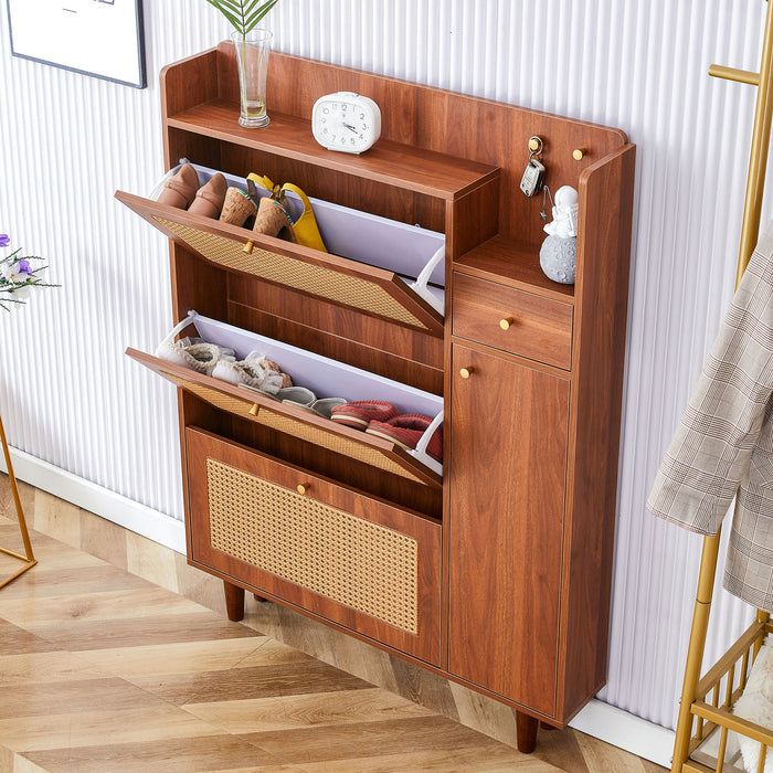 The Modern Minimalist Shoe Cabinet, Suitable For A Variety Of Styles Including Nordic, Japanese, And Industrial - Walnut