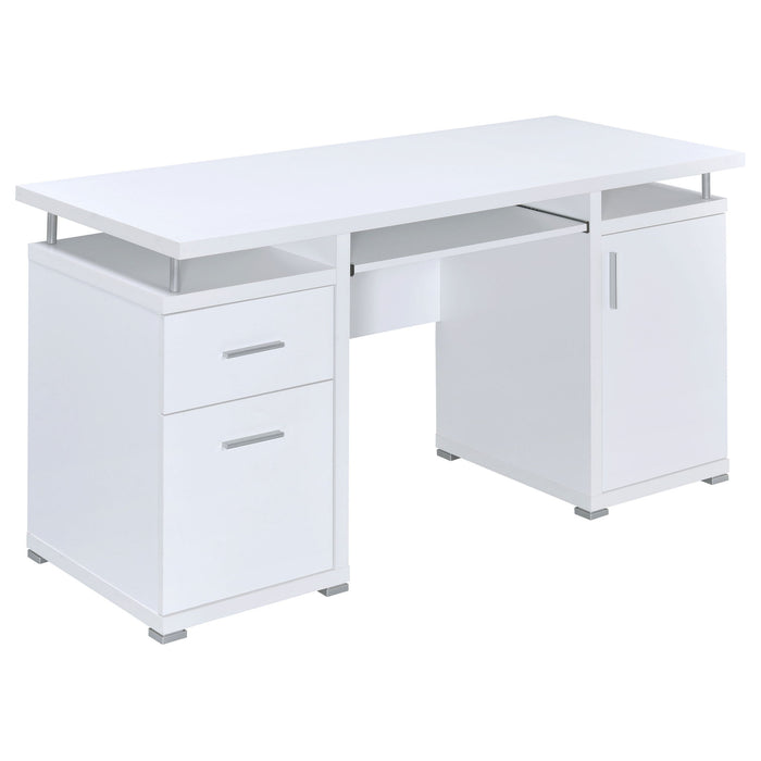 Modern Office Computer Desk With 2 Drawers, Adjustable Shelf, Slide Out Keyboard Tray