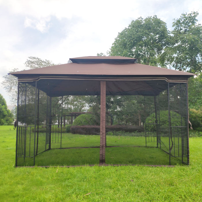 13 0 Outdoor Patio Gazebo Canopy Tent With Ventilated Double Roof And Mosquito Net (Detachable Mesh Screen On All Sides) Suitable For Lawn Garden Backyard And Deck Top - Brown