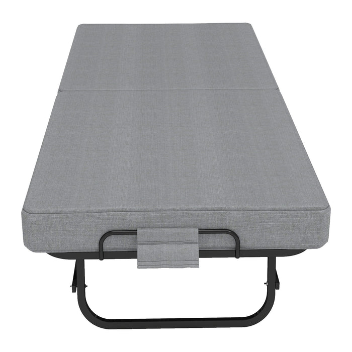Twin Folding Bed With Memory Foam Mattress, 4 Lockable Wheels - Gray