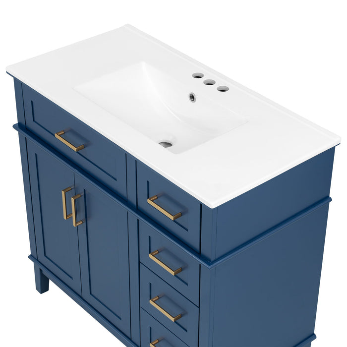 Bathroom Vanity With Ceramic Sink, Soft-Close Doors, 4 Storage Drawers - Blue