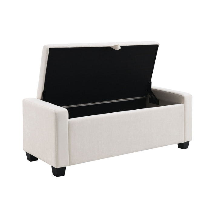 Upholstered Storage Ottoman Bench With Button Tufting And Safety Hinge