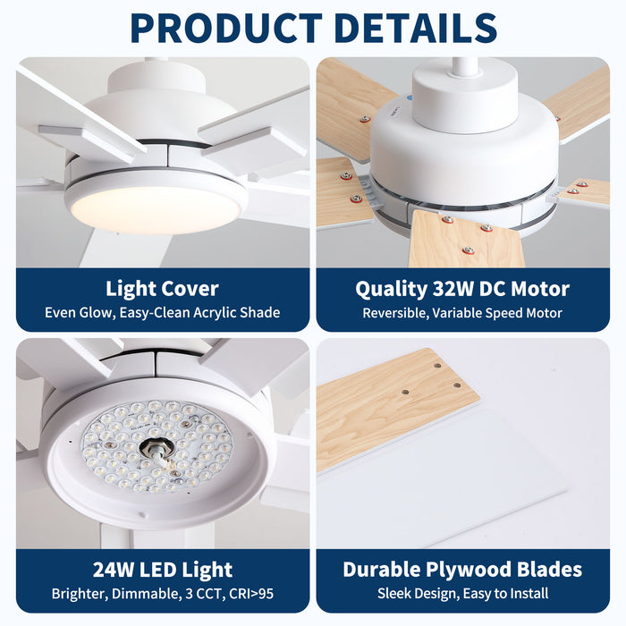 Reversible Motor Integrated LED Dimmable Ceiling Fan With Light
