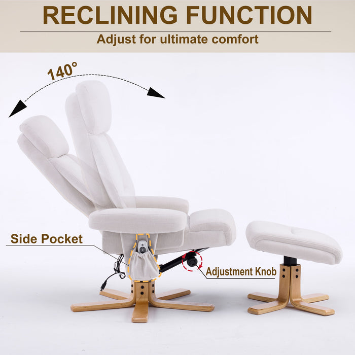 Upholstered Heated Massage 360° Swivel Accent Chair With Ottoman