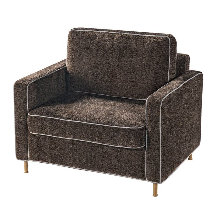 Accent Chair Upholstered Single Sofa With Square Arms, Sewn Pillow Back For Living Room