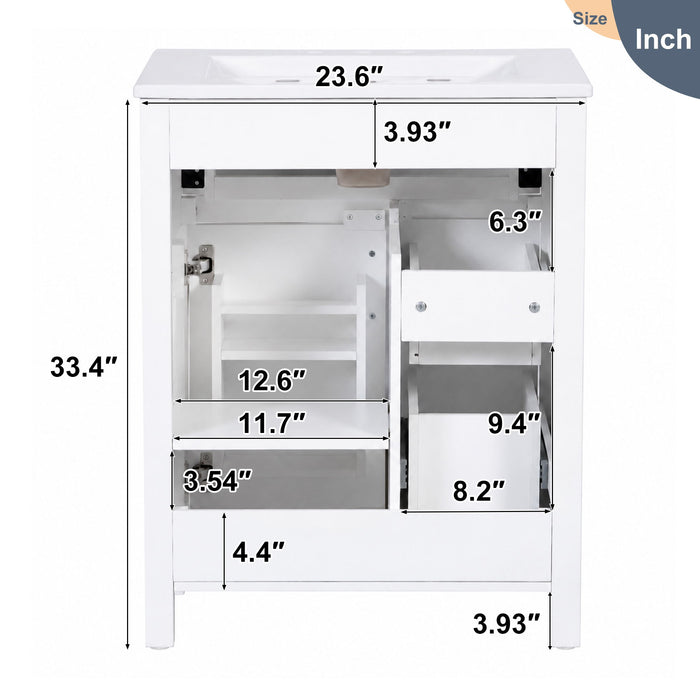 Modern Bathroom Vanity With Sink, Flip Drawer & 2 Drawers, Soft Close Hinges, Adjustable Shelf