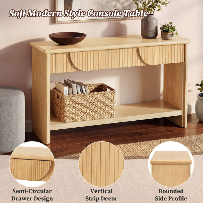 Fluted Console Table With Semi Circular Drawers - Natural