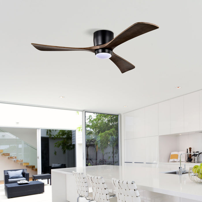 Flush Mount Blades Ceiling Fan With Lights Remote Control, Quiet DC Motor, 6 Speed, Reversible Ceiling Fan For Living Room - Matte Black