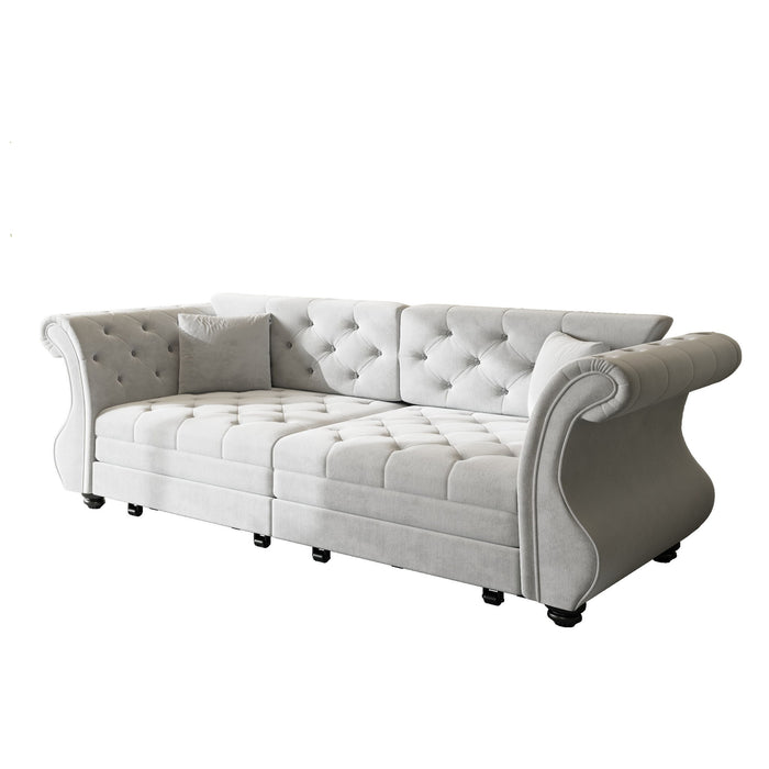 Oversized Chesterfield Pull Out Sofa Bed, Roll Arm Couch With Flower Tufting For Living Room