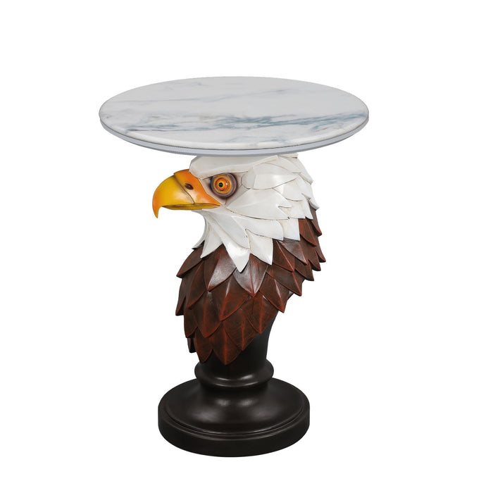 Eagle Head Accent Table, Animal Statue End Tables For Living Room - Brown / Antique White