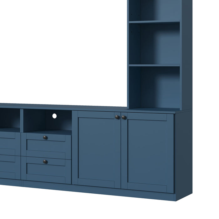 Farmhouse Elegant Entertainment Center Wall Unit With 4 Drawers
