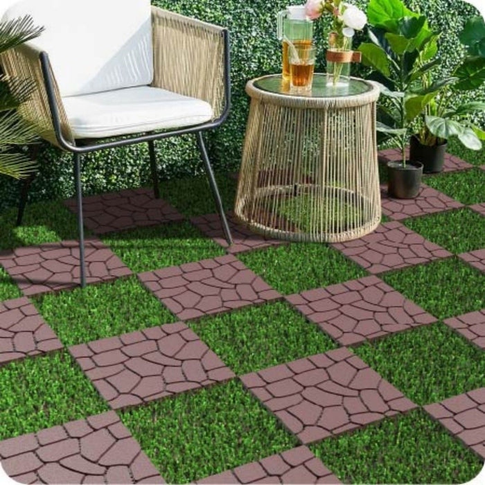 Stone Texture Interlocking Patio Deck Tiles, 44 Pieces