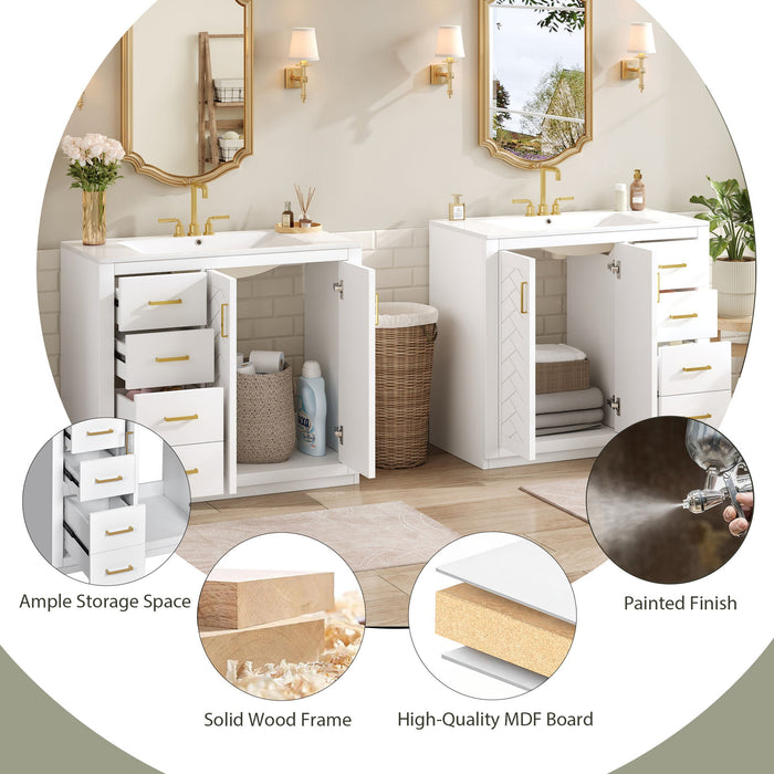 Modern Bathroom Vanity With Ceramic Sink, Freestanding Set With Drawers And Soft-Closing Doors