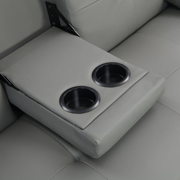 Sofa Bed With Armrest Two Holders Wood Frame, Stainless Leg Futon - Gray