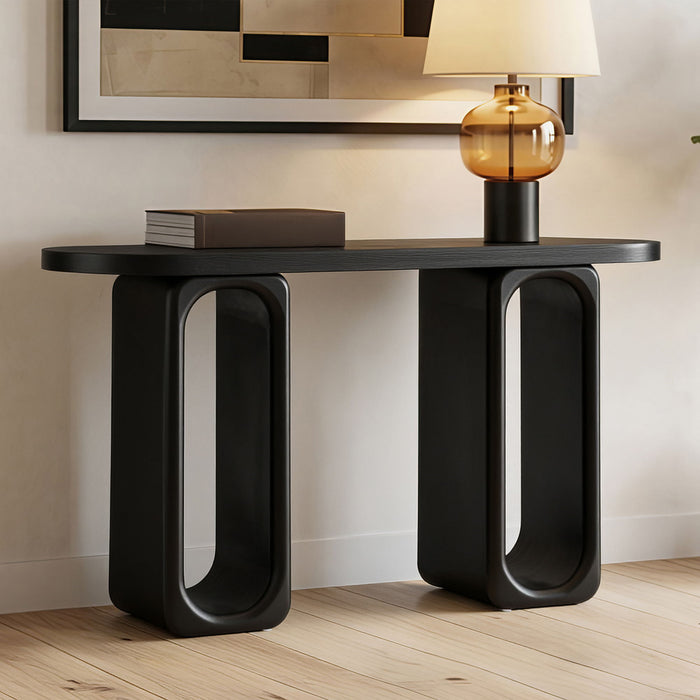 Art Sculptural Console Table With Oval Cutout Legs - Black