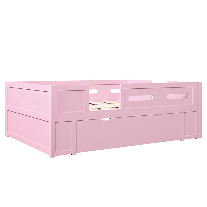 Platform Bed With Guardrail And Drawer