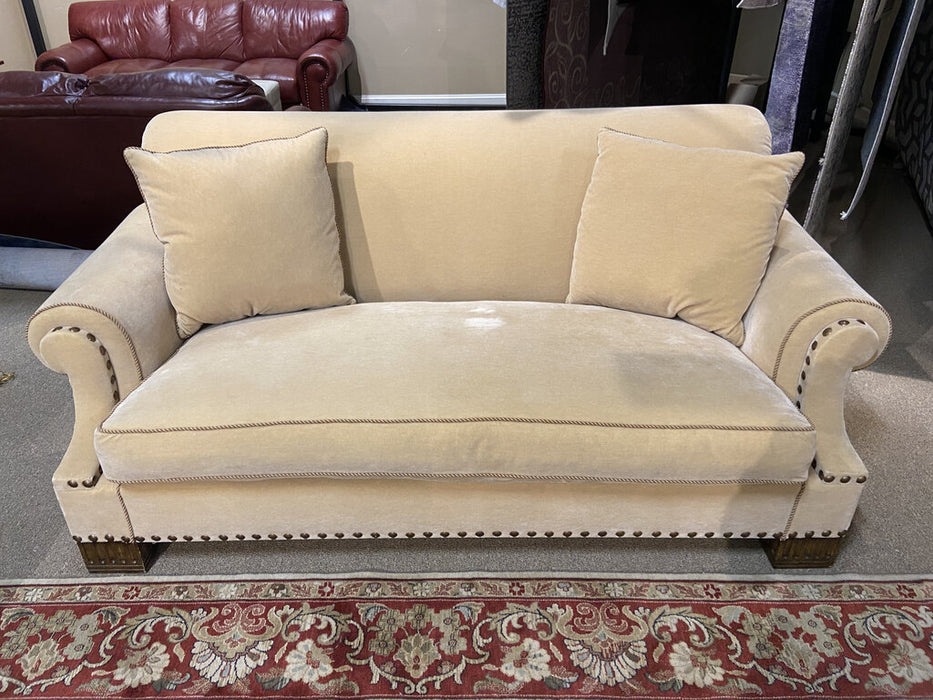 Mohair Nailhead Cream Color Fabric Sofa
