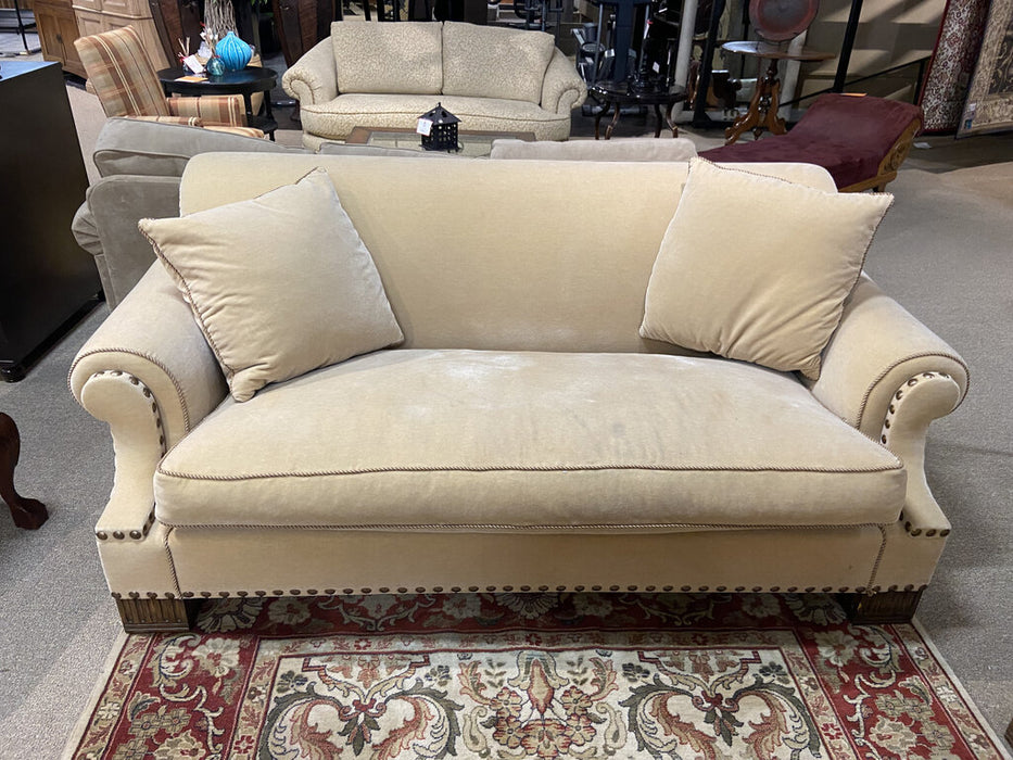Mohair Nailhead Cream Color Fabric Sofa