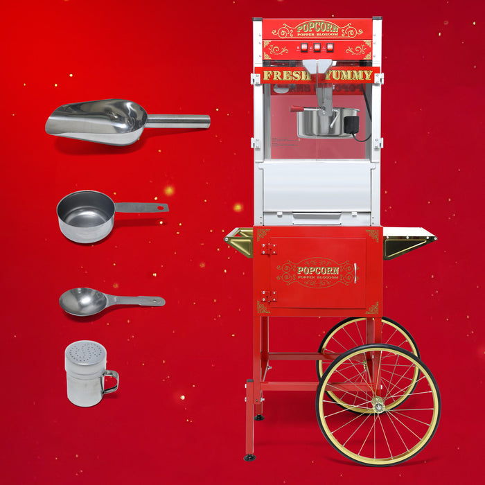 Popcorn Machine On Wheels, 20 Ounce Capacity, 1440W - Red