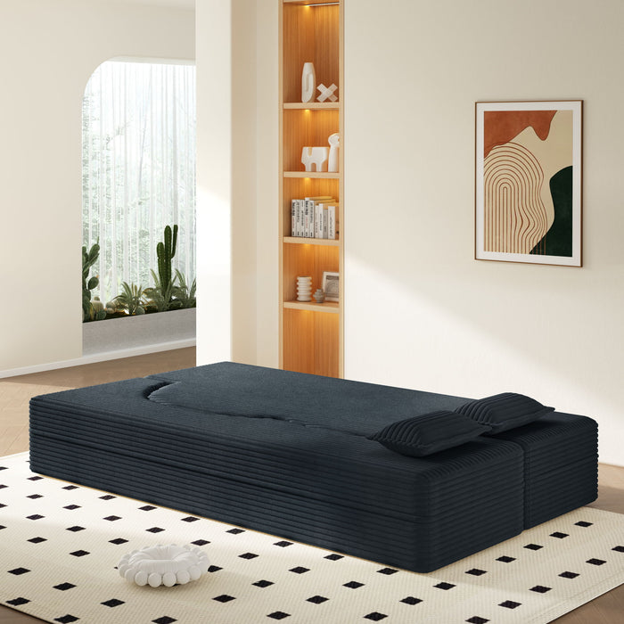 Modern Floor Sofa With 2 Pillows, Convertible Twin Size Folding Mattress For Living Room