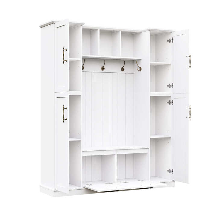 Hall Tree With 4 Side Cabinets