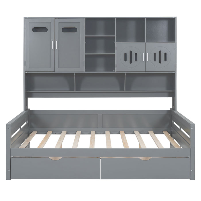 Daybed With All-In-One Cabinet And Shelf