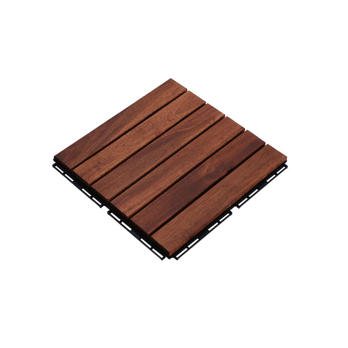 Interlocking Deck Tiles Striped Pattern, Waterproof Anti Mildew Brown