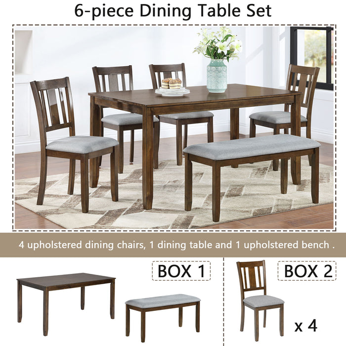 6 Pieces Kitchen Dining Set, Rectangular Wooden Dining Table With 4 Upholstered Chairs And A Bench