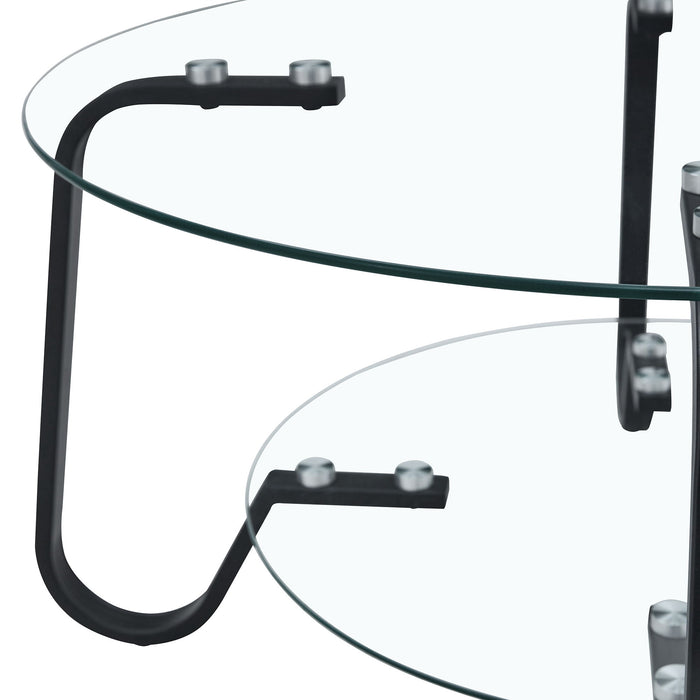 Retro Minimalist Style Metal Frame Double Layer Tempered Glass Coffee Table