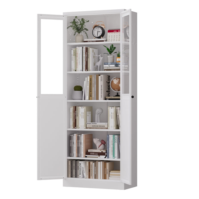 Tall Metal Kitchen Pantry Cabinet With Adjustable Shelves And Silent Magnetic Doors - White