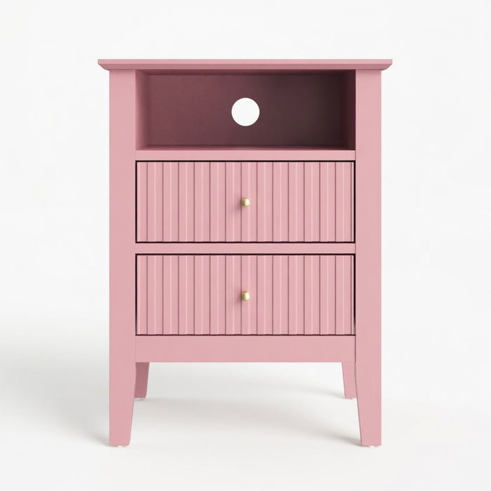 Fluted Nightstand With 2 Drawers