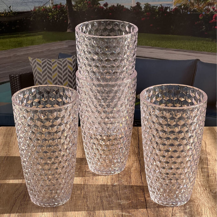 Leading Ware Diamond Cut Acrylic Drinking Glasses (Set of 4)