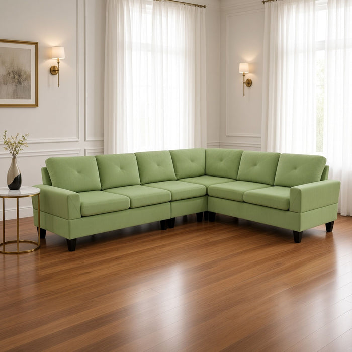 Modular L - Shaped Sectional Sofa, 6 Seater, 4 Piece Couch With Chaise - Green