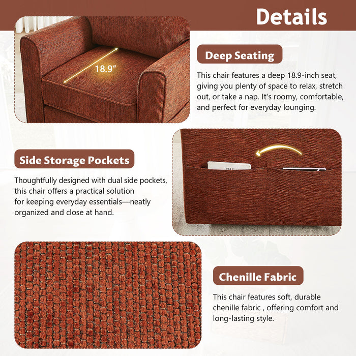 360° Swivel Accent Barrel Armchair With Side Pockets, Compact Design