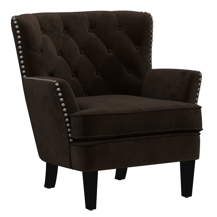 Noelle - Accent Chair With Button Tufting, Silver Nailheads, And Solid Wood Legs - Dark Chocolate