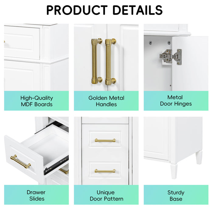 Bathroom Vanity With Sink, 4 Drawers, 2 Doors