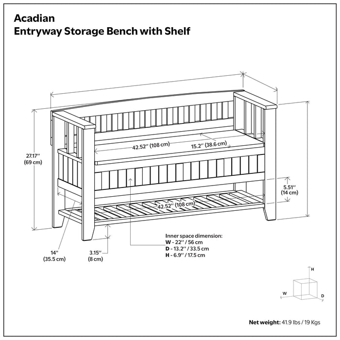 Acadian - Entryway Storage Bench With Shelf - Brown