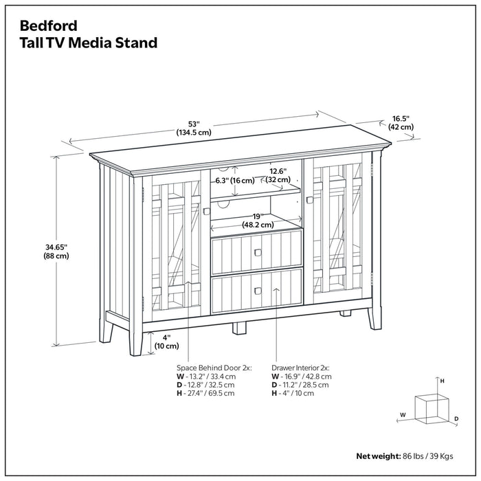 Bedford - Tall TV Media Stand - Dark Tobacco Brown