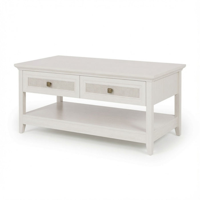 Coffee Table With Drawers & Storage Shelf - White