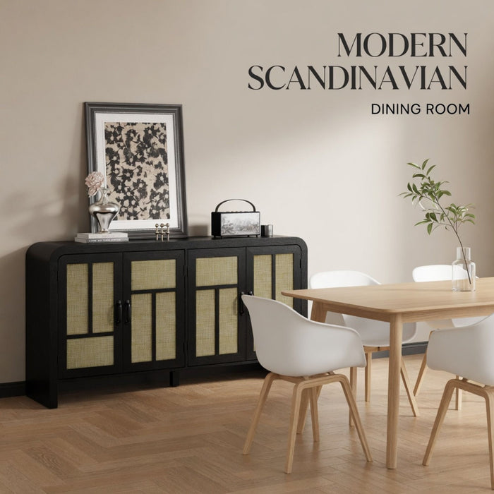 Sideboard Buffet Cabinet With 4 Doors & Adjustable Shelves - Black