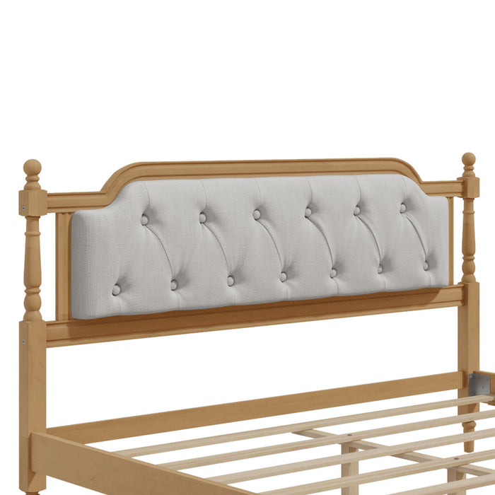 Traditional Style Solid Bed Frame With Upholstered Tufted Headboard, No Box Spring Needed