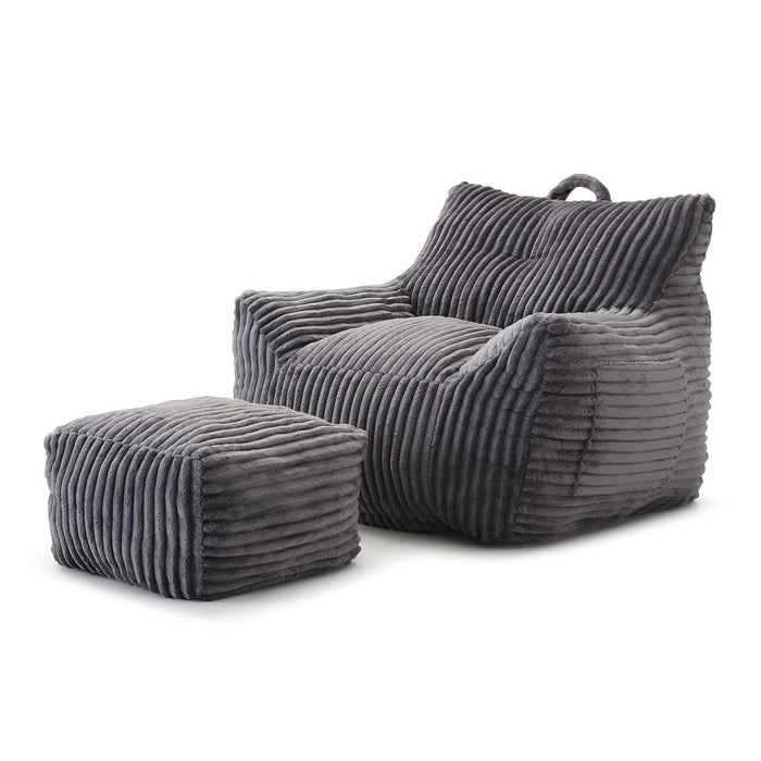 Giant Plush Bean Bag Chair With Armrests And Footstool
