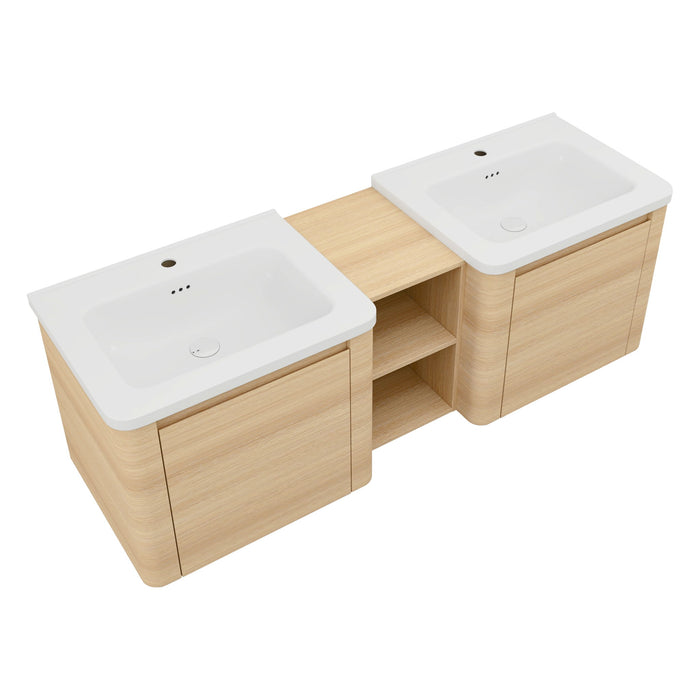 Wall Mounted Bathroom Vanity With Sink And Storage Shelves, Soft Close Doors