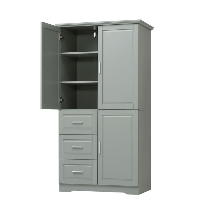 Tall Wide Storage Cabinet With Doors, 3 Drawers