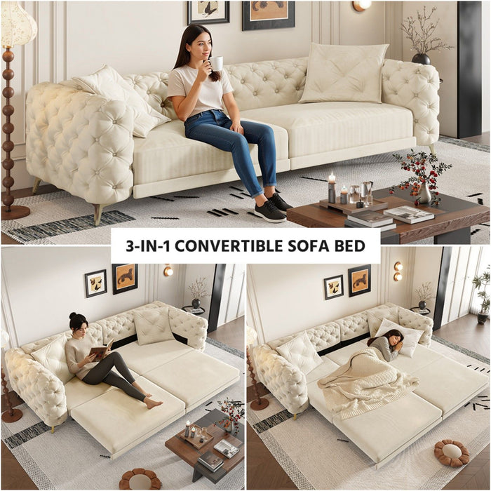 3 In 1 Convertible Sleeper, Deep Seat Pull Out Sofa Bed, Button Tufted